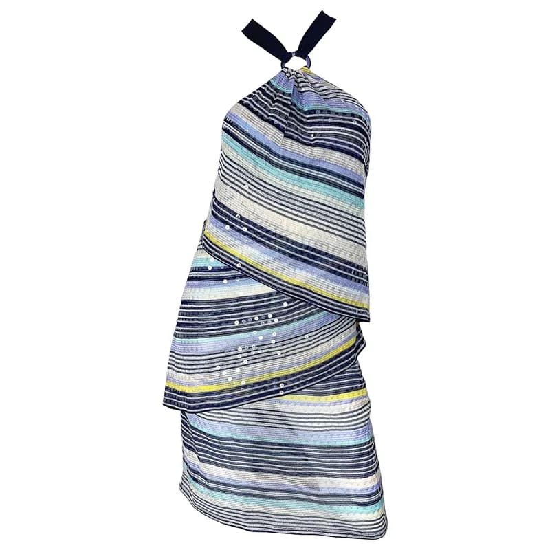 Missoni — Vintage Missoni Size 46 US 10 2000s Fully Sequin Blue Y2K Knit Halter Dress — Designer Shoe — resale
