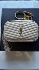 Excellent Condition Saint Laurent Mini Lou Grained Crossbody Camera Bag in Beige