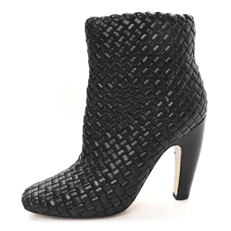 Bottega Veneta — Nappa Padded Intreccio Canalazzo Ankle Boots 38 Black — Designer Shoe — resale