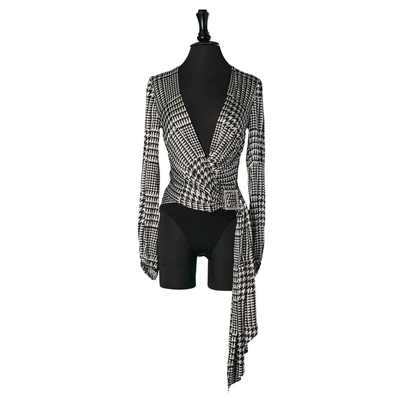 Alexandre Vauthier — Black and White Silk Body Suit with Rhinestone Buckle — Designer Shoe — resale