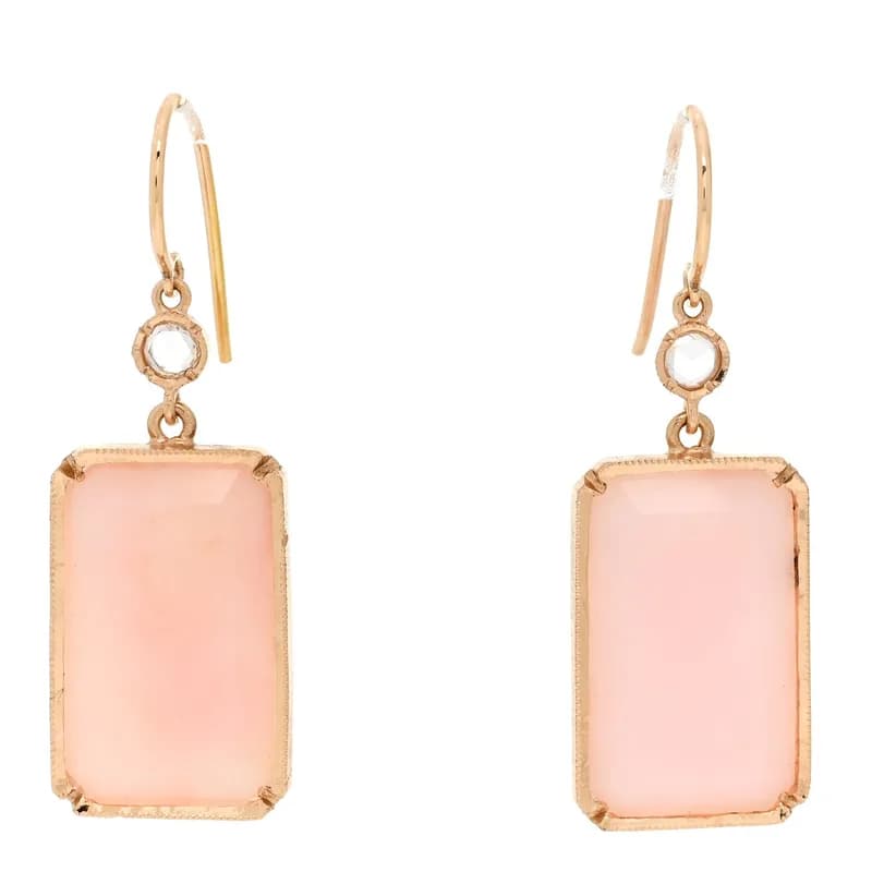 Irene Neuwirth — 18K Rose Gold Diamond Pink Opal Rectangular Drop Earrings — Jewelry — resale