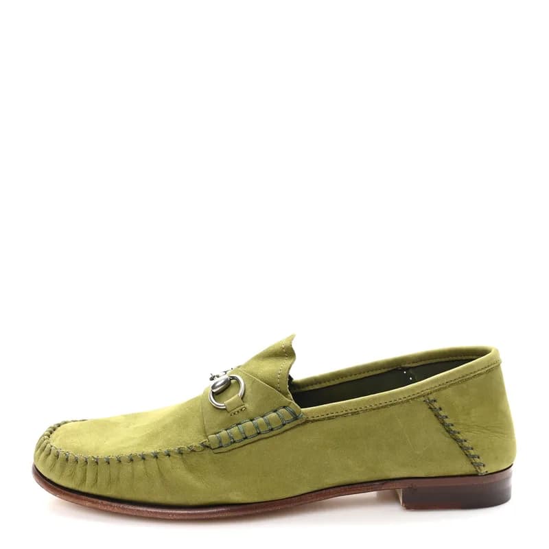 Nubuck Womens Horsebit Loafers 38 Herbs Light Green