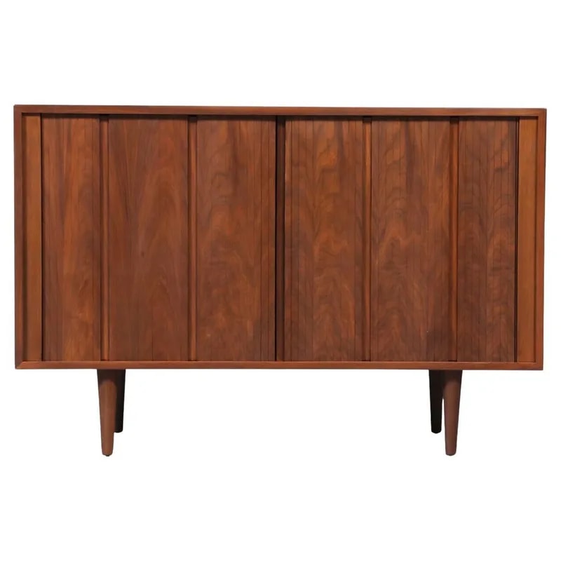 Expertly Restored Californian Modernist Tambour Door Walnut Credenza by Barzilay — Furniture — resale