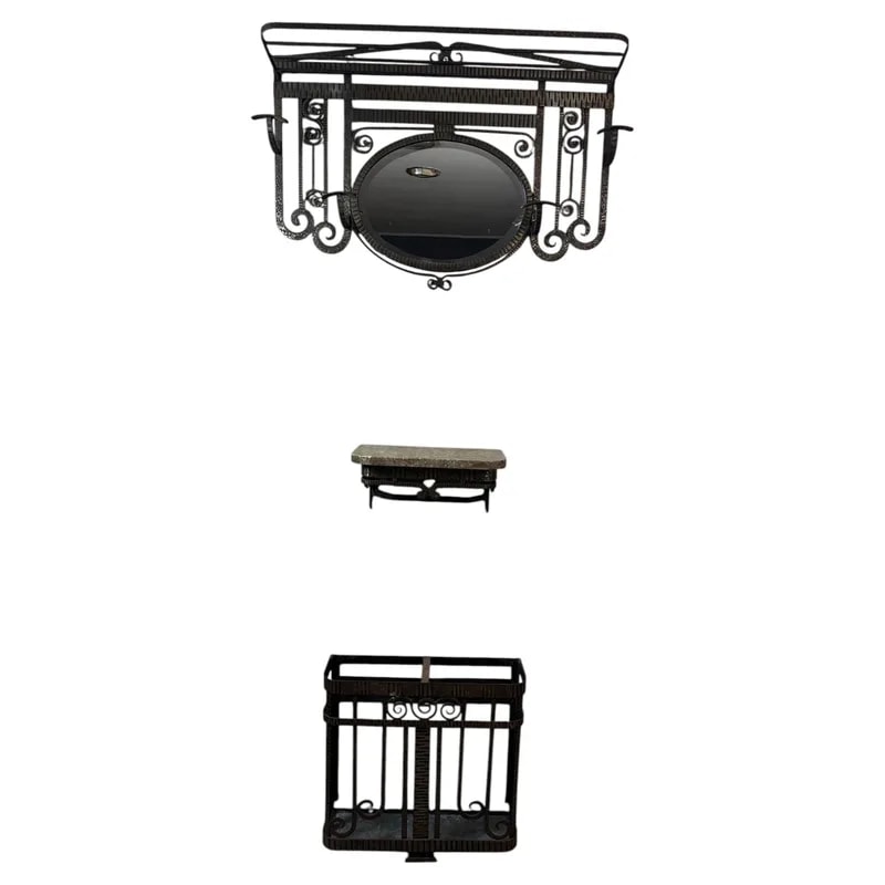 20th Century Set of Art Deco Wrought Iron Console Rack and Umbrella Stand — Furniture — resale