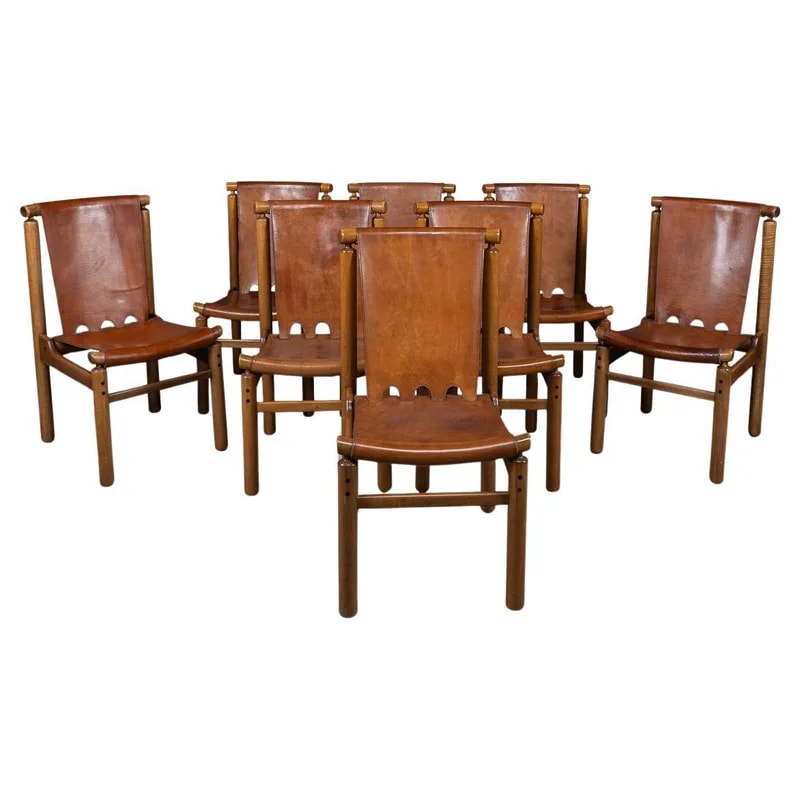 A Superb 20thC Set of Eight Ilmari Tapiovaara Leather Dining Chairs, c.1950 — Furniture — resale