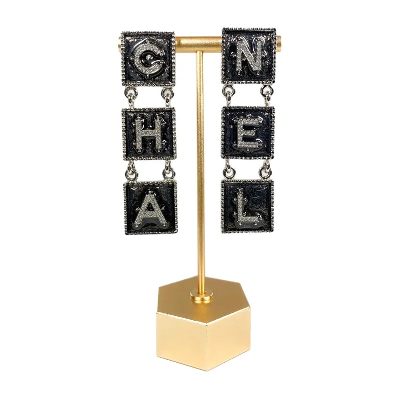 Chanel — Chanel Metal Tile Pierced Drop With Crystals — Jewelry — resale