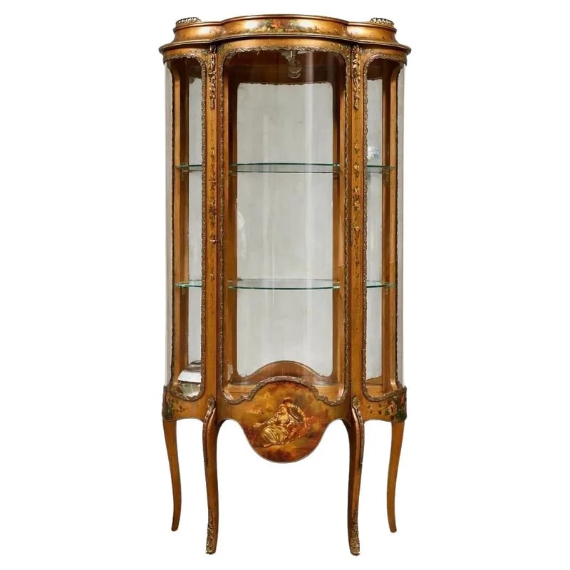 French Louis XV Style Hand-Painted Curio Vitrine Cabinet — Furniture — resale