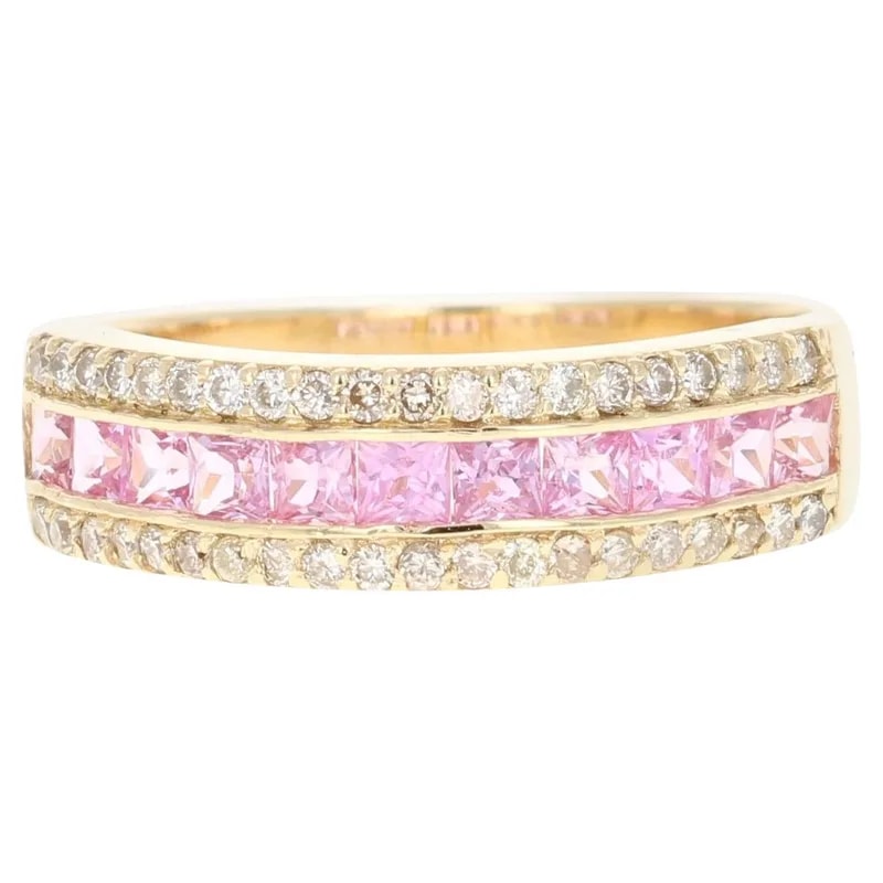 1.17 Carat Natural Pink Sapphire Diamond Yellow Gold Band Ring — Jewelry — resale
