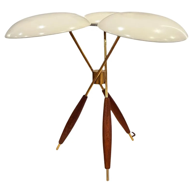 Gerald Thurston Mid-Century Modern 1950s Tripod Table Lamp in Walnut Brass — Furniture — resale