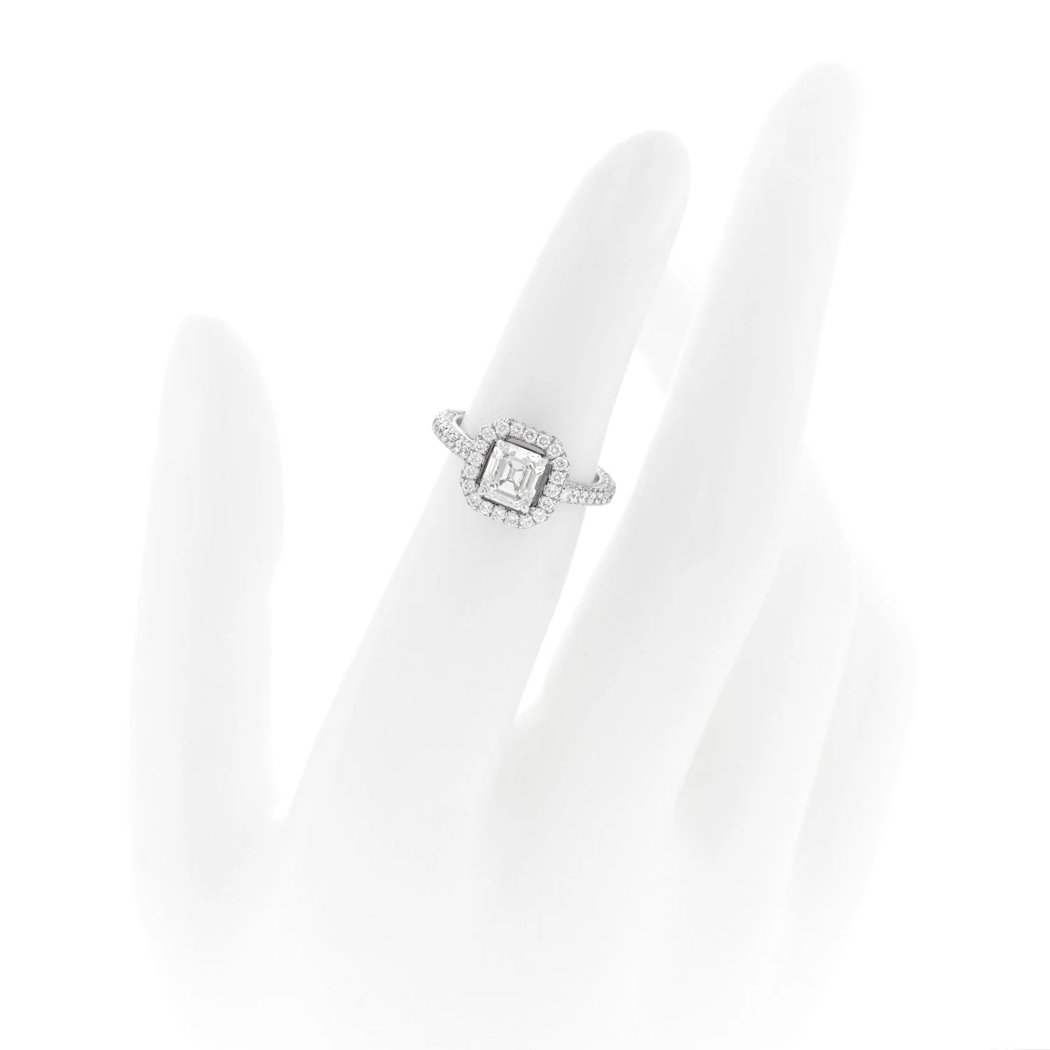 18K White Gold .96ct Asscher Cut Pave Engagement 45 3.5 2