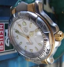 TAG HeUeR Classic 6000 SS & Solid 18K Gold ~WH1151~Cream~NEW Green Band 2