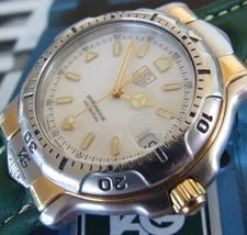 TAG HeUeR Classic 6000 SS & Solid 18K Gold ~WH1151~Cream~NEW Green Band 3