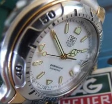 TAG HeUeR Classic 6000 SS & Solid 18K Gold ~WH1151~Cream~NEW Green Band 4