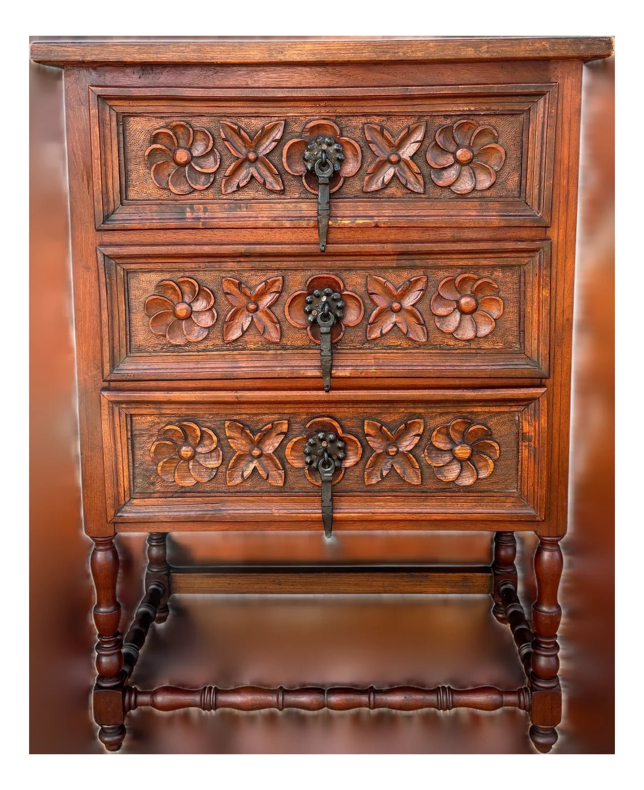 Spanish Renaissance Revival Chest of Drawers With Carved Floral Fronts, 1930 — Furniture — resale