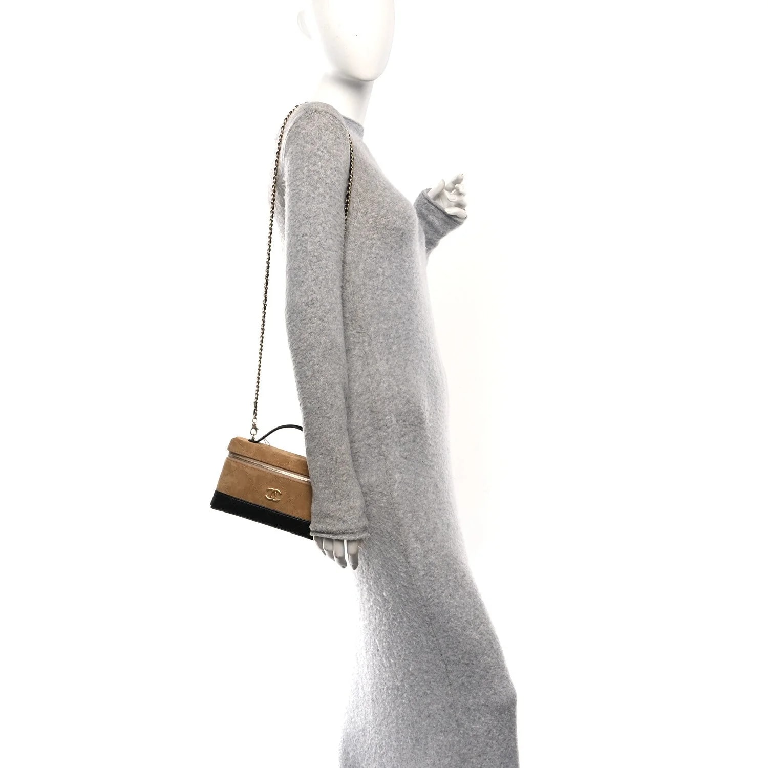 Shiny Stitched Top Handle Slim Vanity Case With Chain 2