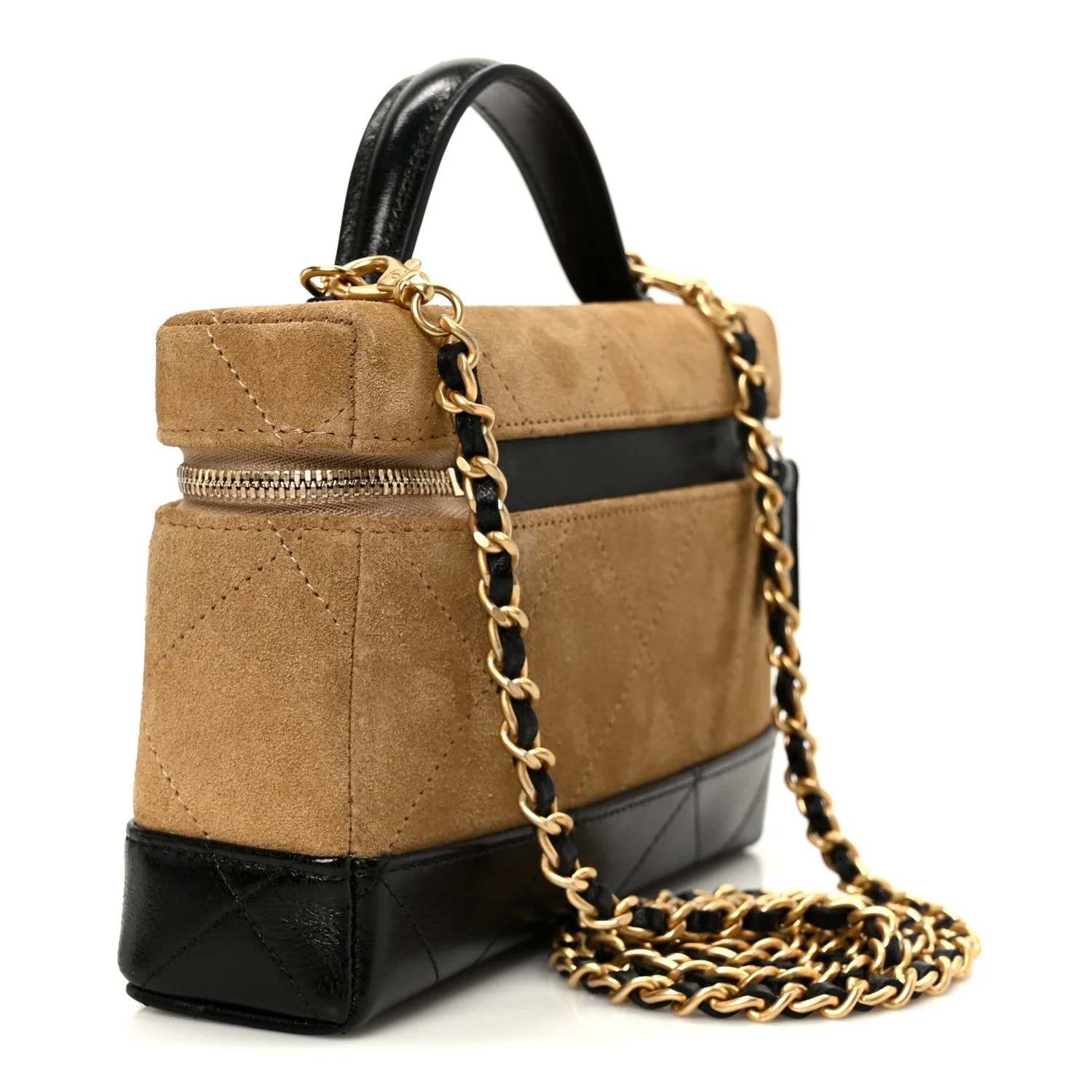 Shiny Stitched Top Handle Slim Vanity Case With Chain 3