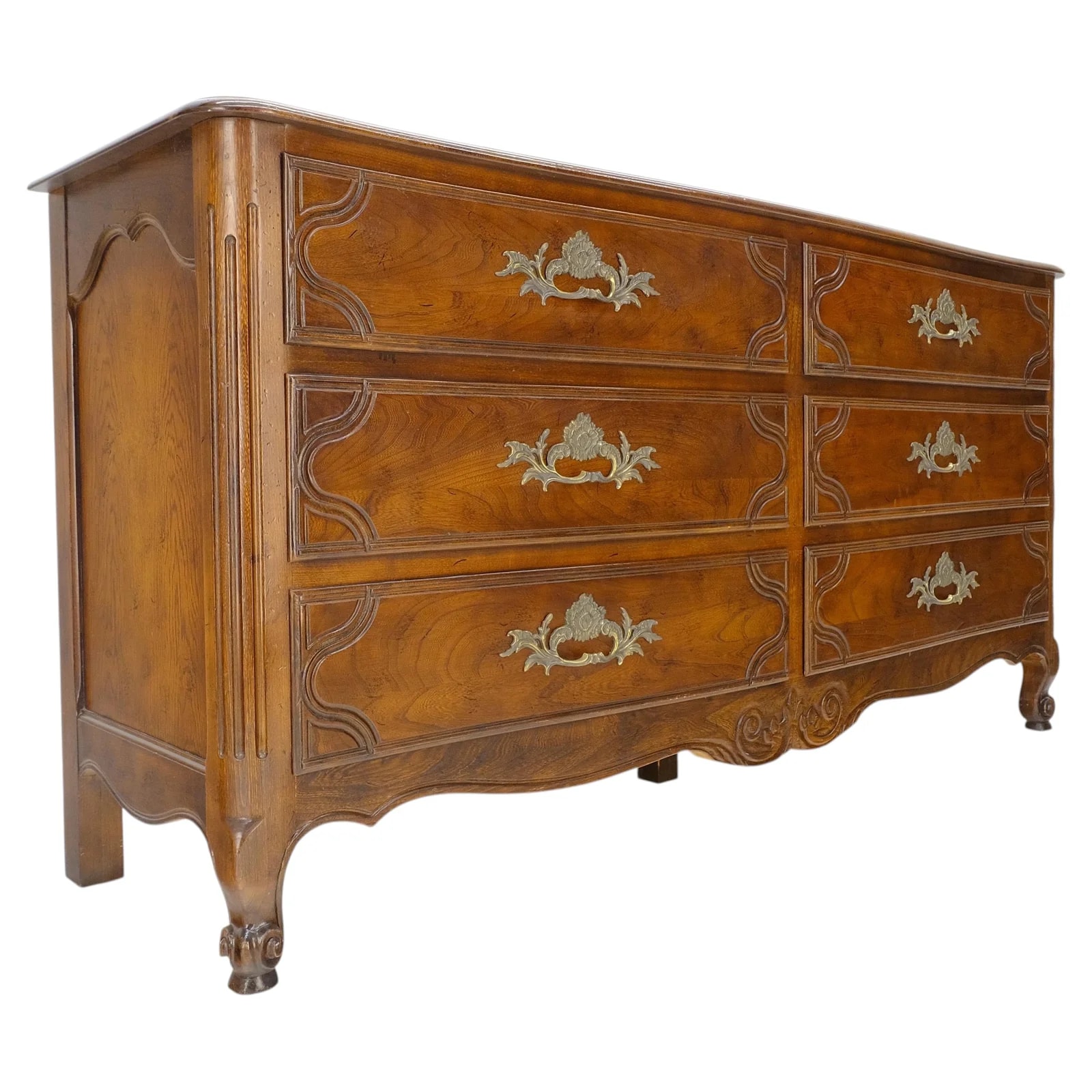 Baker Fine Dark Amber Wormed Chestnut Double Dresser, Country French Mint — Furniture — resale