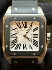 Cartier — Cartier Santos 100 XL, W20121U2 2656, Black Rubber, Silver Dial, Only — Watch — resale