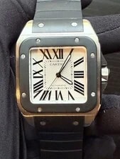 Cartier Santos 100 XL, W20121U2 2656, Black Rubber, Silver Dial, Only 2