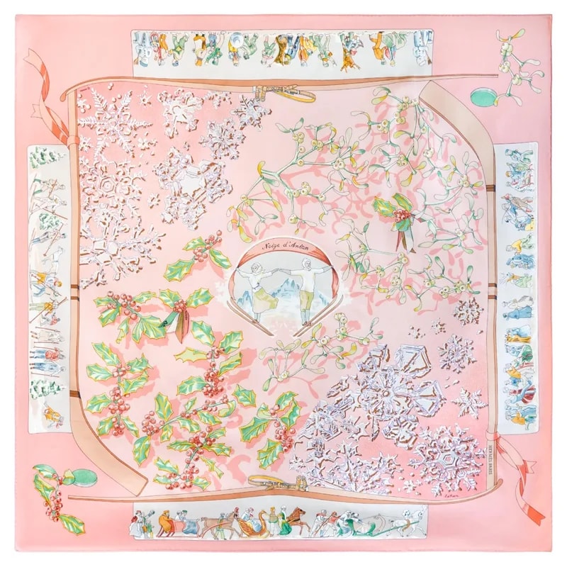 Hermès — Hermès Carré 90 Neige d'Antan Twill Winter Novelty Scarf C. 1984 — Accessory — resale