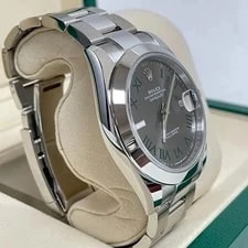 Rolex Datejust Automatic Date Gray/Green Roman Dial Smooth Bezel Box Papers 3
