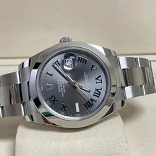 Rolex Datejust Automatic Date Gray/Green Roman Dial Smooth Bezel Box Papers 4