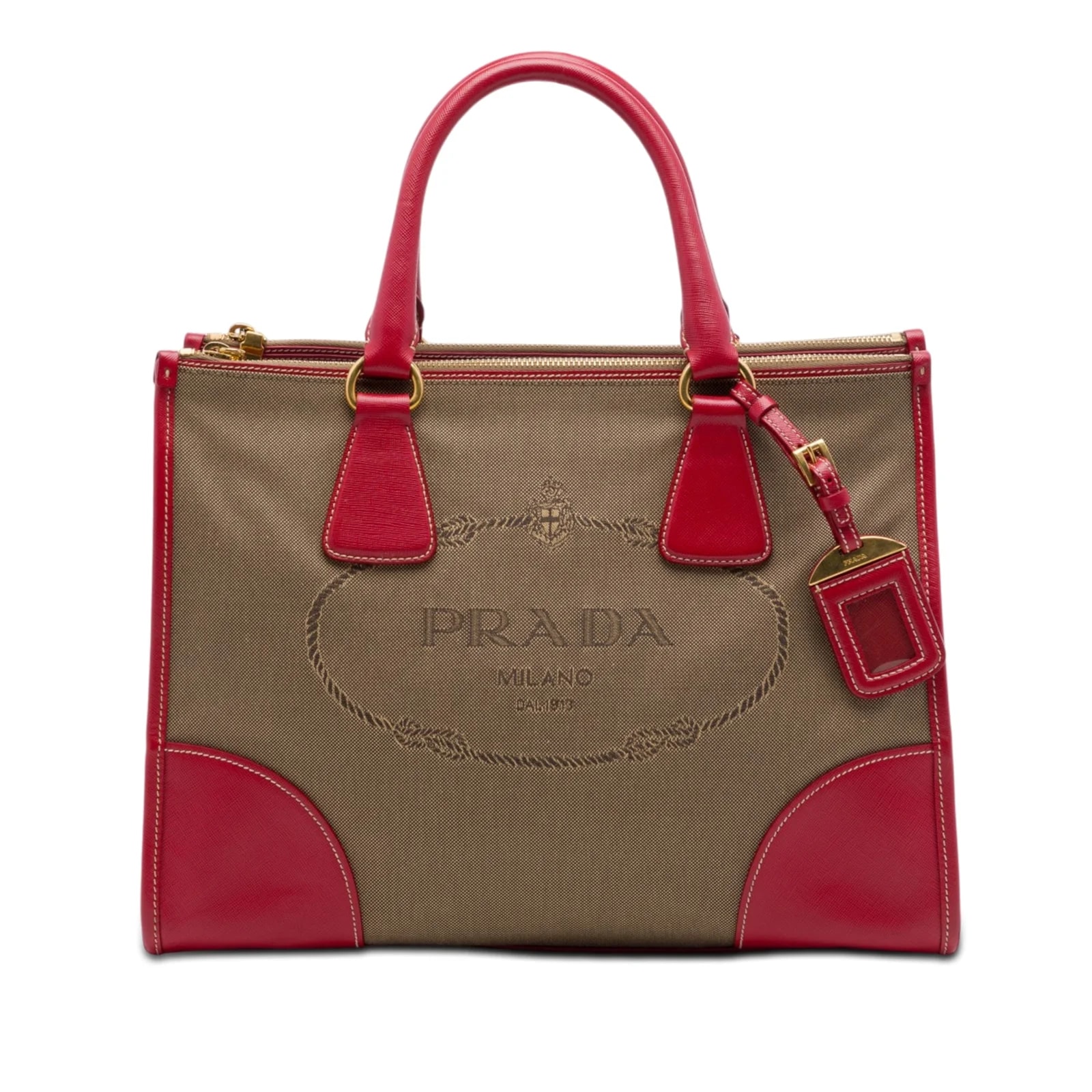 Prada — Trimmed Canapa Logo Double Zip Satchel — Handbag — resale