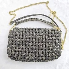 Auth Fendi Mini Woven Fabric Baguette Chain Crossbody 3