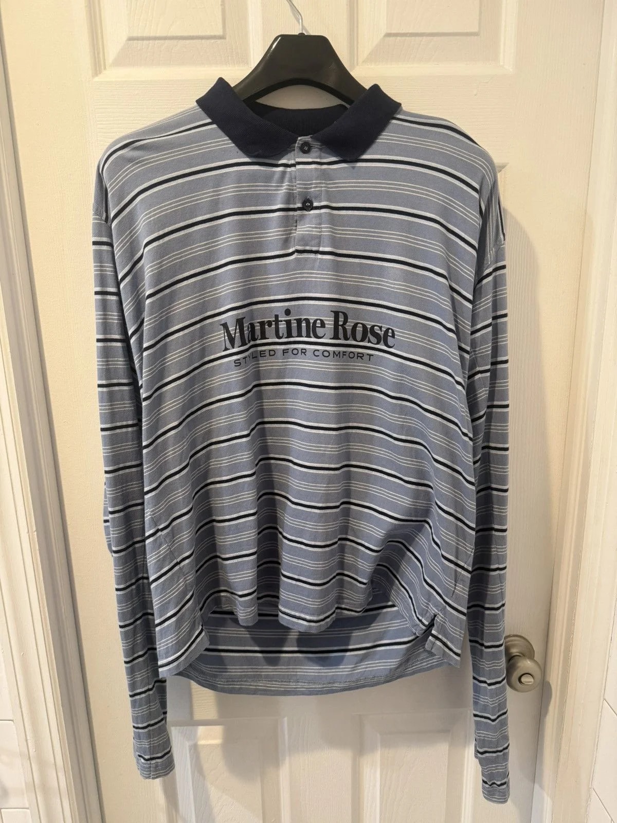 Martine Rose — Martine “Styled for Comfort” Striped Long Sleeve Polo — streetwear — resale