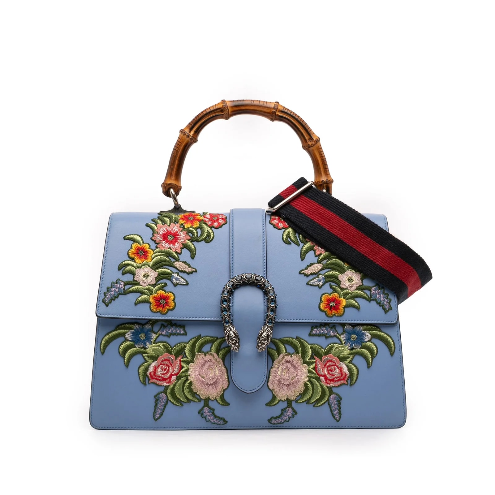 Gucci — Large Floral Embroidered Bamboo Dionysus Web Satchel — Handbag — resale
