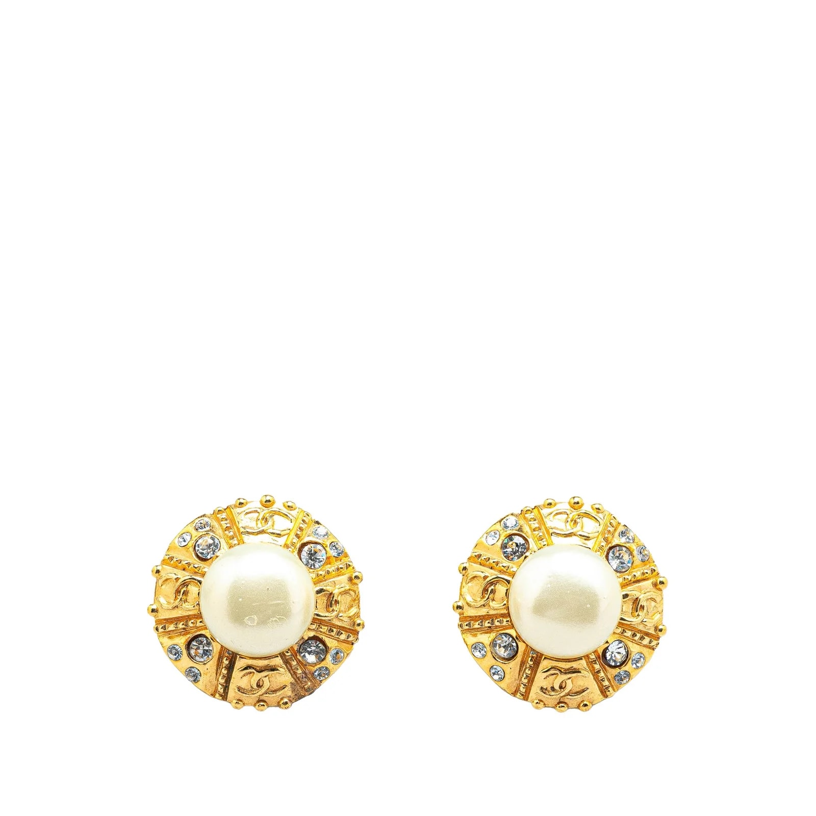 Chanel — Round Faux Rhinestones Clip on — Jewelry — resale