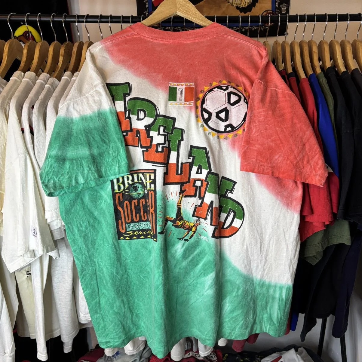 90s Tie Dye World Cup Ireland Soccer Graphic Shirt — streetwear — resale