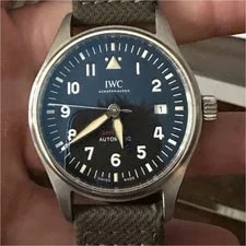 IWC — IWC Spitfire Automatic 39mm Blue Dial Green Canvas/Leather Strap Box Papers — Watch — resale