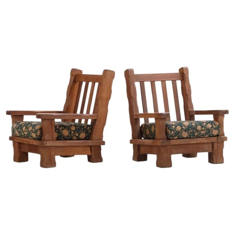 A Pair of French Heavy Brutalist Style Open Arm , C. 1960. — Furniture — resale