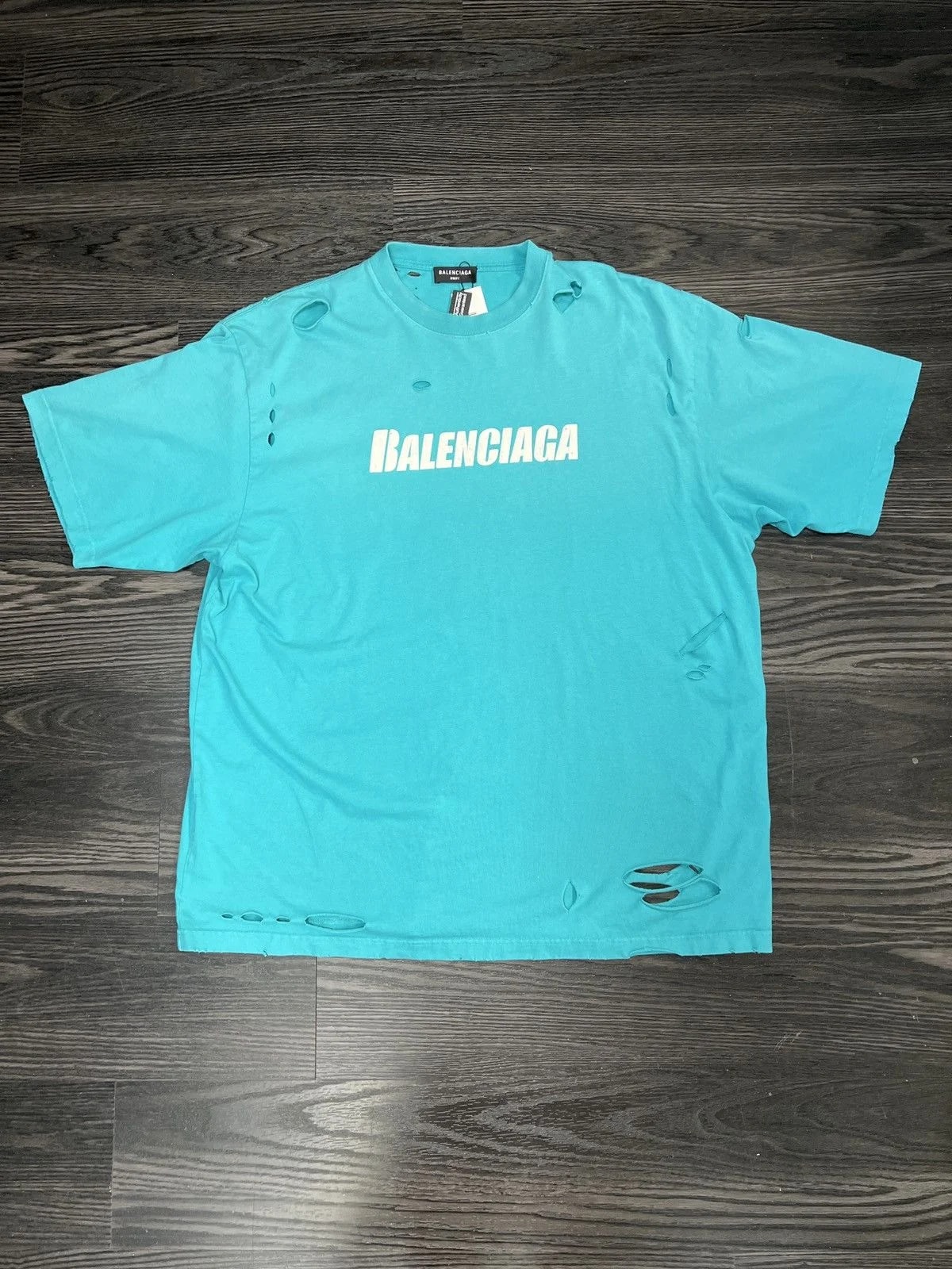 Balenciaga — Balenciaga Caps Destroyed Flatground T-Shirt (PreOwned) — streetwear — resale