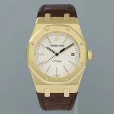 Audemars Piguet AP Royal Oak Yellow Gold 15300ba 39mm White Dial Leather 2