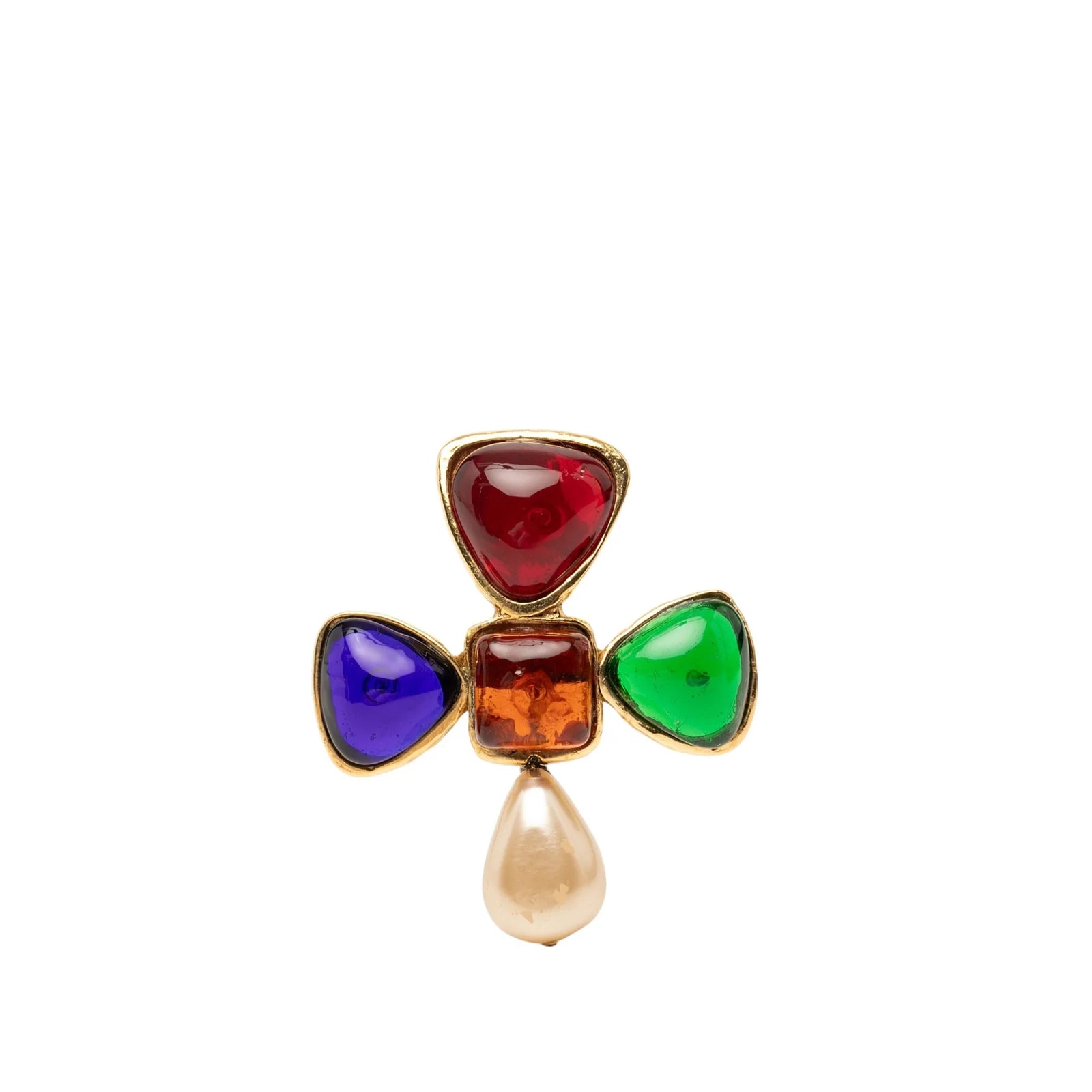 Chanel — Multicolored Gripoix and Faux Pin Brooch — Jewelry — resale