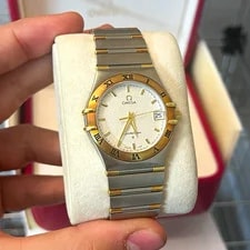 Omega — Omega Constellation Quartz Two-Tone Date Silver Dial Bracelet Box Papers — Watch — resale