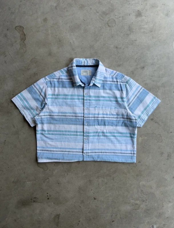 Vintage Cropped Striped Button Down Shirt - S — streetwear — resale