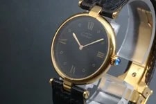Must de Cartier Vermeil 590003 Black Dial Quartz Woman's Japan 2