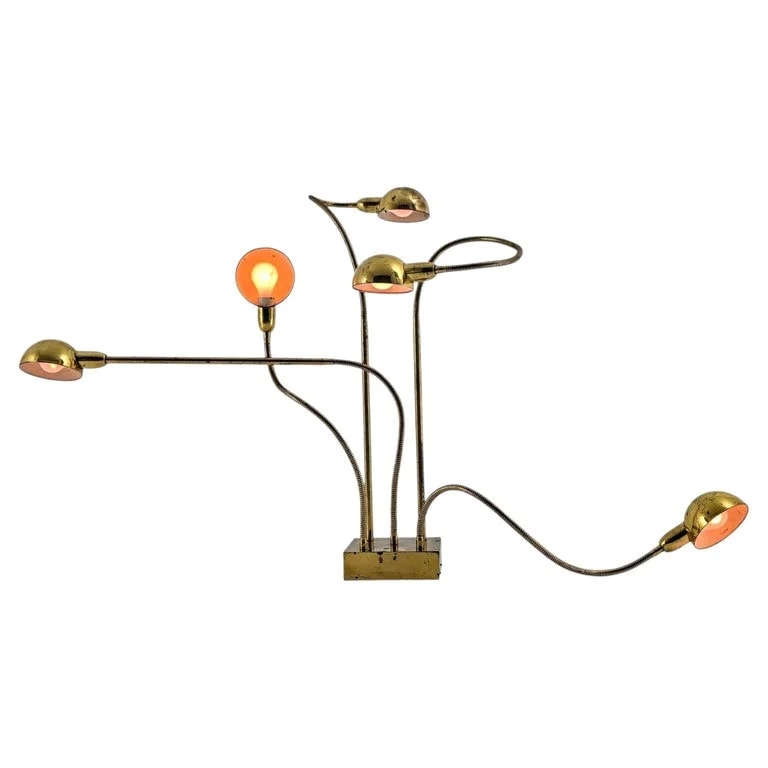 Jacques Charpentier, Pierre Folie — 1969 Iconic Pierre Folie ' Hydra ' 5 Ams Brass Floor France — lighting — resale