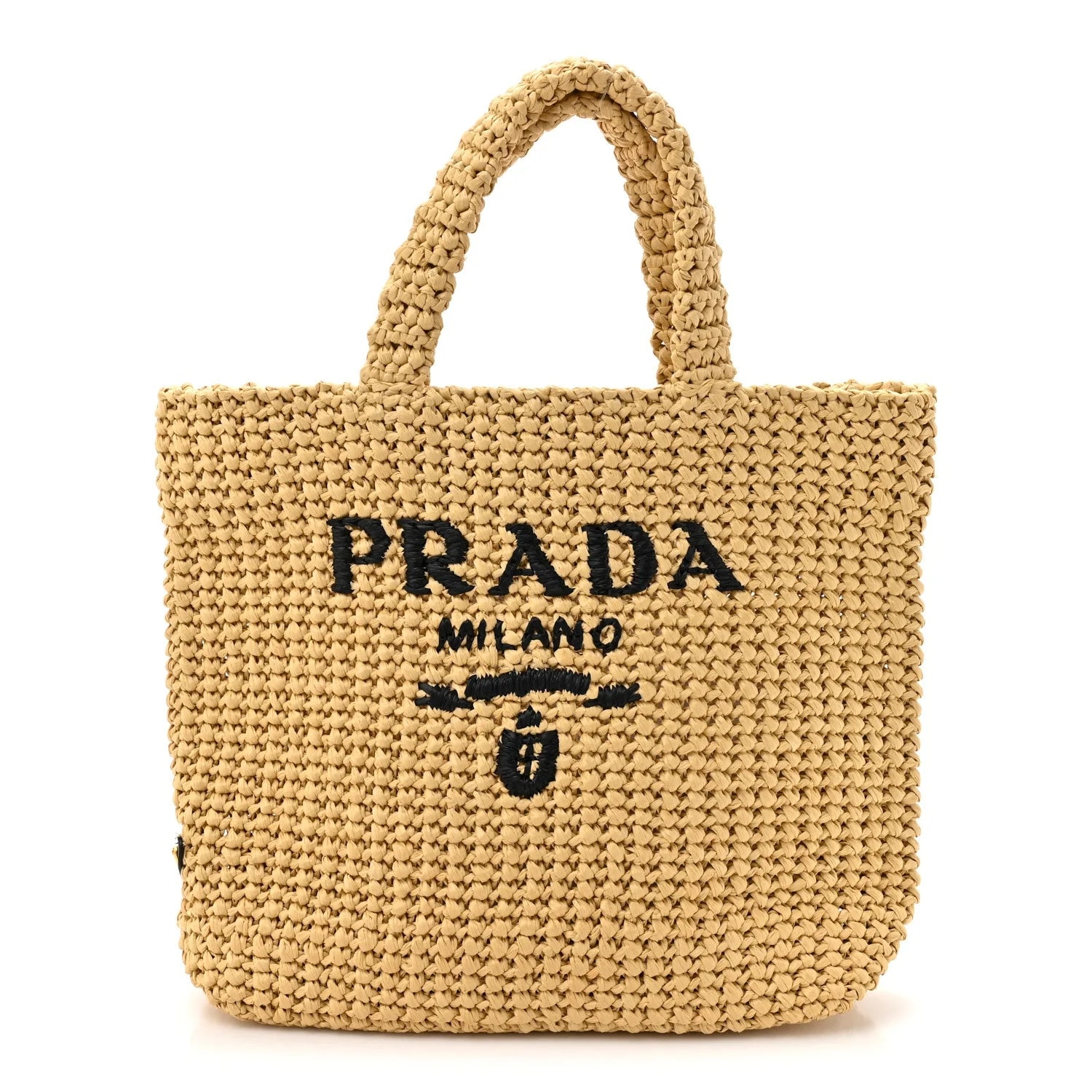 Prada — Yarn Effect Crochet Embroidered Small Logo Naturale — Handbag — resale
