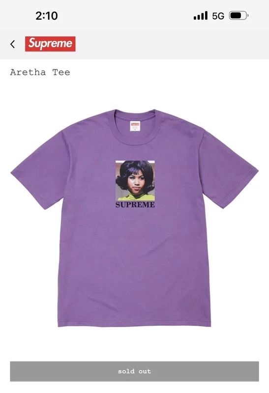 Supreme — Aretha Supreme Tee — streetwear — resale