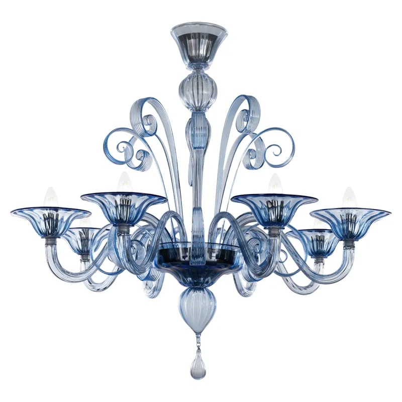 Capriccio Chandelier, 8 Arms, Blue Artistic Murano Glass by Multiforme 2