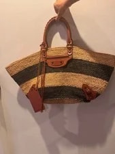 Balenciaga — Balenciaga Classic City Studded Straw Panier Basket Stripe Mirro — Handbag — resale