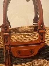 Balenciaga Classic City Studded Straw Panier Basket Stripe Mirro 3