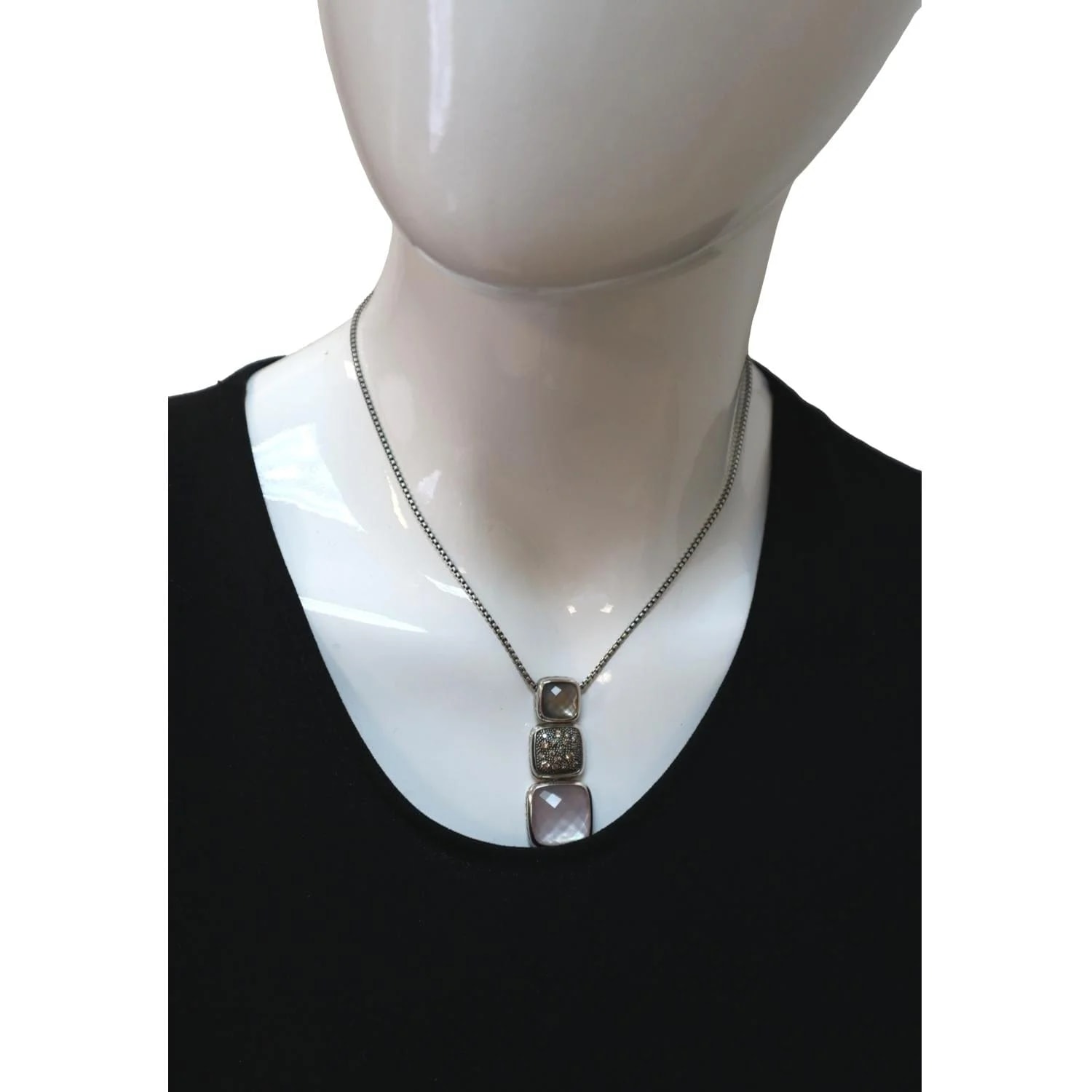 David Yurman Chiclet Small Triple Drop Pendant Necklace 2