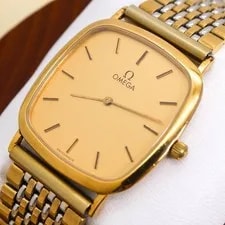 Omega DeVille Quartz Gold Dial Tonneau Cleaned New Battery Working 3