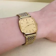 Omega DeVille Quartz Gold Dial Tonneau Cleaned New Battery Working 4