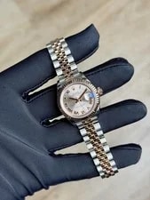 Rolex Datejust 26 Rose Sundust Roman Fluted Jubilee Preowned 2014 179171 2